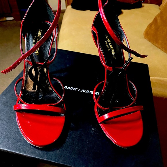 Saint Laurent red size 8.5 4 inch heel height. - Picture 2 of 13
